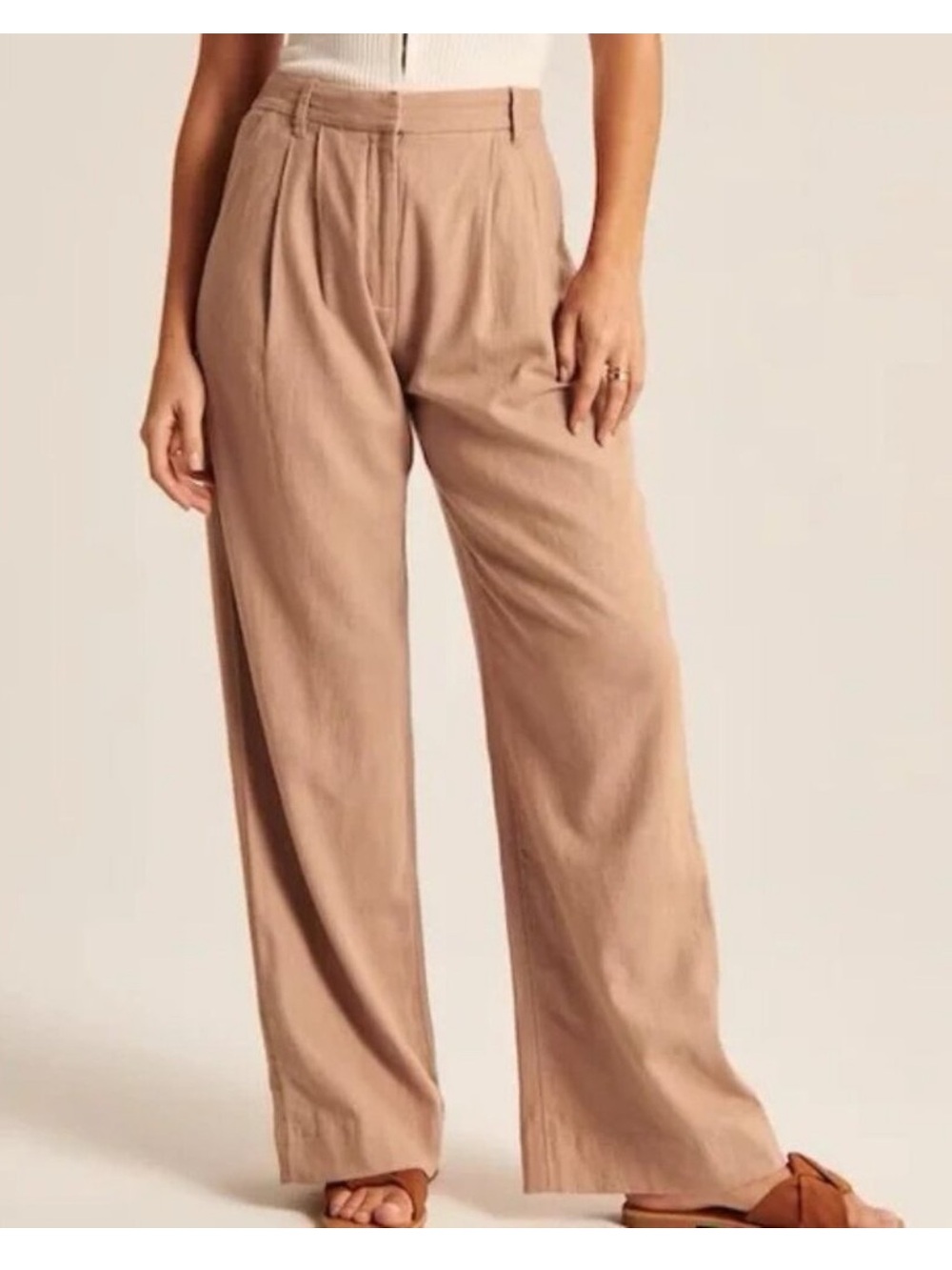 Abercrombie & Fitch Trouser Pants Linen Cotton High Rise Tan Size XSP